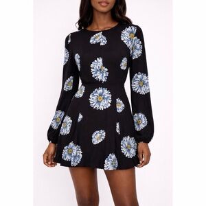 (VTG) REFORMATION • Floral Open-Back Long Sleeve Mini Dress